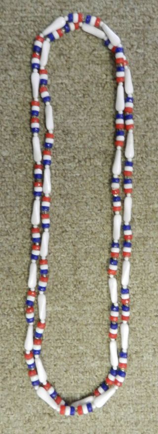 Handcrafted Red White Blue Bead Usa Patriotic 24 " Chain Strand Necklace Vintage