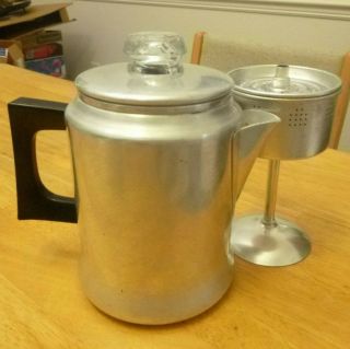 Vintage 5 Cup Aluminum Coffeepot Perculator With Basket & Stem