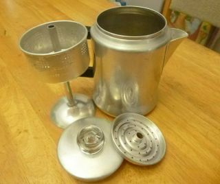 Vintage 5 Cup Aluminum Coffeepot Perculator With Basket & Stem 4