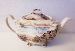 Vtg Johnson Bros Olde English Countryside Brown Multi Color Teapot W/ Lid