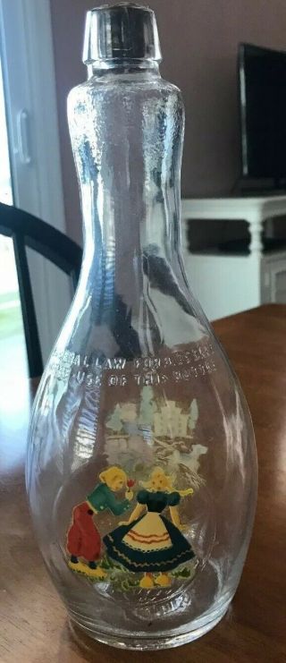 Vintage Glass Wine Bottle With 2 Dutch Scenes Dog Pulling Milk Cart Lovers &cork