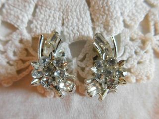 Vintage Lisner Clear Rhinestone,  Silver Clip On Earrings