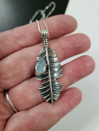 Vintage Sterling Silver Leaf Moonstone Gem Pendant 2 " T Chain Necklace 18 " (6g)