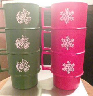 Vintage Tupperware Christmas Holiday Coffee Mugs Red Green Set Of 6
