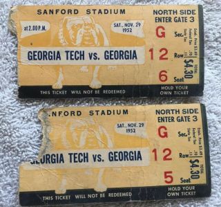 2 Vintage Ticket Stubs 1952 Georgia Tech Vs.  Georgia Football Sanford Stadium