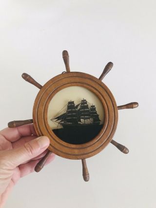 Vintage Nautical Yankee Clipper Silhouette Ships Wheel Frame C.  & A.  Richards