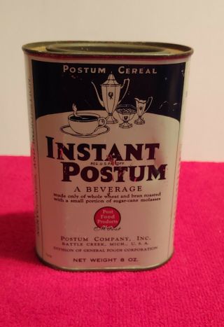 Vintage Instant Postum Cereal Beverage Tin Can Container