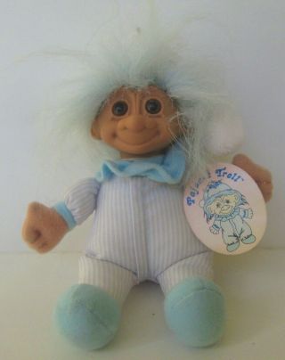 Vintage Russ Pajama Troll Doll 7 " Plush Lime Blue Hair