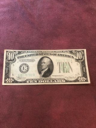 Vintage 1934 A Series $10 Dollar Bill Federal Reserve Green Seal Note.