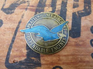 Vintage Pratt & Whitney Aircraft Dependable Engines Brass Advertising Emblem