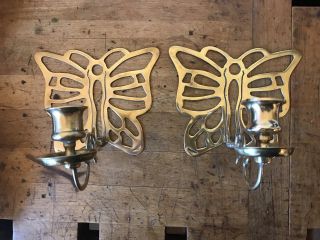 Vintage Solid Brass Butterfly Candlestick Holder Wall Sconces