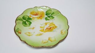 Vintage Old Abbey Limoges Hand Painted Plate Signed Yellow Roses