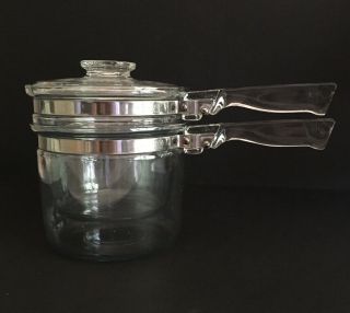 Vintage Pyrex Flameware 1.  5 Quart Double Boiler With Insert & Lid 6283 Usa Made