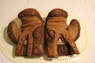 Vintage Old Leather Small Boxing Gloves Tears Deformities
