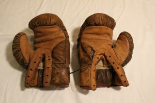 vintage old leather small boxing gloves Tears Deformities 2