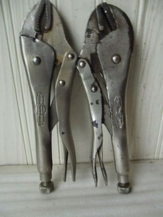 2x Vintage Petersen Vise Grip 10wr & 10r Locking Pliers Dewitt Made In Usa