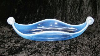 Vintage Dunkan Miller Gondola Bowl Blue Opalescent 14 " By 6 1/4 " Ground Base