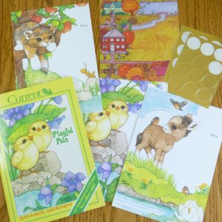 Vintage Current Playful Pals Just A Note Stationery 8 Fold Note Cards Animals