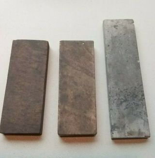3 Vintage Sharpening Stones Knifes Tools No Markings