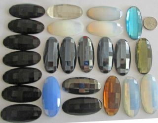 24 Vintage German Glass Assorted Huge Oval Checkerboard Stones 45mm X 20mm
