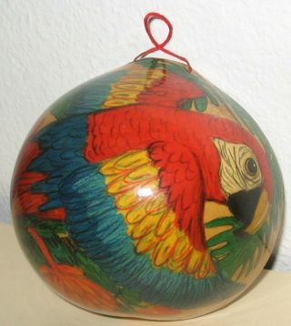 Hand Painted Gourd Parrot Bird Signed Ponce Vintage 1993 Elvalle Panama