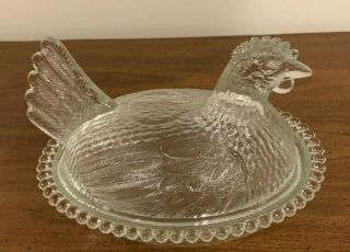 Vintage Indiana Glass Clear Rooster Hen On Nest Covered Candy Dish