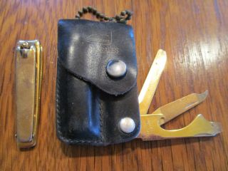 John Deere - Vintage Knife & Clipper Set (case Is Patented Cowhide)