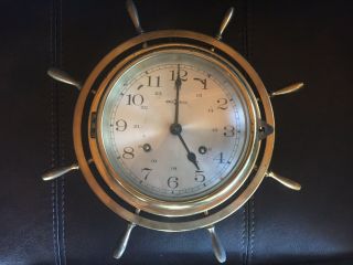 Vintage Howard Miller Ships Wheel Britannia Nautical Clock Brass Western Germany