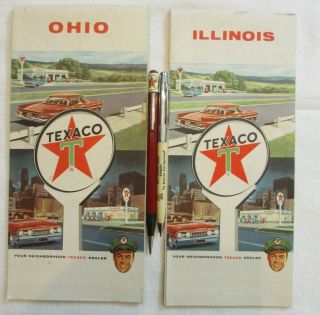 Vintage Texaco Maps Il,  Oh,  And Advertising Mechanical Pencils