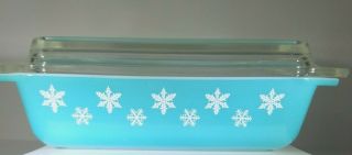 Vintage Pyrex Turquoise Snowflake Casserole With Lid 2 Qt 575 - B Usa Euc Sh