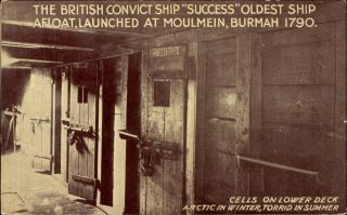British Convict Ship Success Lower Deck Jail Cells Vintage Postcard