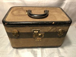 Vtg Dresner Chicago Luggage Hard Shell Brown Tweed Train Case Suitcase Patina