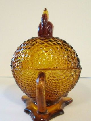 Vintage Squirrel Sitting on Nut L.  E.  SMITH Amber Glass Covered Candy Dish 3
