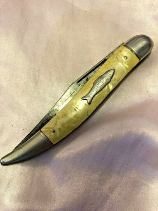 Vintage Imperial Prov Ri Two - Blade Folding Pocket Fish Fishing Knife Yellow