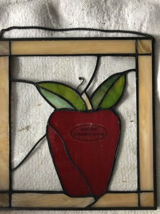 Vintage Schoolteacher Apple Stained Glass & Lead Hanging Suncatcher Art Rare