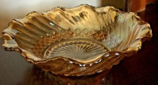 Vintage Amber Marigold Ruffled Diamond Cut Carnival Glass Candy Dish/small Bowl