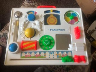 Vintage 1973 - 1988 Fisher Price Crib Busy Box Toy Activity Center 1135