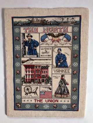 Vintage Completed Finished Cross Stitch Civil War Union Patriotic Embroidery