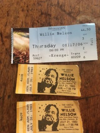 Willie Nelson 3 Concert Ticket Stub Vintage 1983 And 2006
