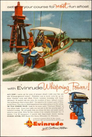 1955 Vintage Boating Ad Evinrude Outboard Motors Twin Motor Cabin Cruiser 060618