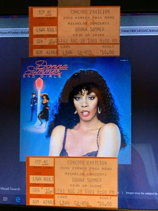 Donna Summer Vintage Concert Tickets At The Concord Pavilion Aug.  28,  1981