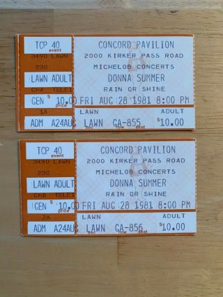 DONNA SUMMER VINTAGE CONCERT TICKETS AT THE CONCORD PAVILION AUG.  28,  1981 2