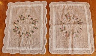 Vtg 2 Pillow Shams - Flowers - Tapestry - Pillow Top - Beige - Standard Size
