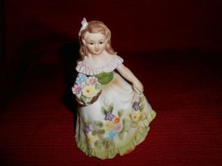 Vintage Hand Painted Lefton Young Flower Girl Figurine Kw 5049 Made In China