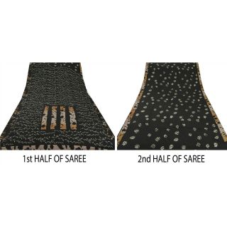 Sanskriti Vintage Black Saree 100 Pure Crepe Silk Printed Sari Craft Fabric 7
