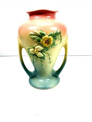 Vintage Hull Pottery Magnolia Double Handled Vase Matte Pink Yellow Blue Green