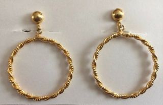 Gold Hoops Dangle Vintage Clip Earrings 2 Inch Long