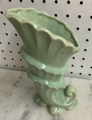 Vtg Shawnee " 675 " Art Deco Cornucopia Vase Light Green 7 1/4 " H Usa Pottery