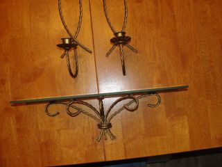 Vintage 18 " Traditional Gold Twisted Wire Rope Metal Scroll & Glass Wall Shelf