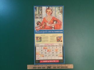 1937 Vintage Wall Calendar Red and White Coast to Coast Grocer Groceries 2